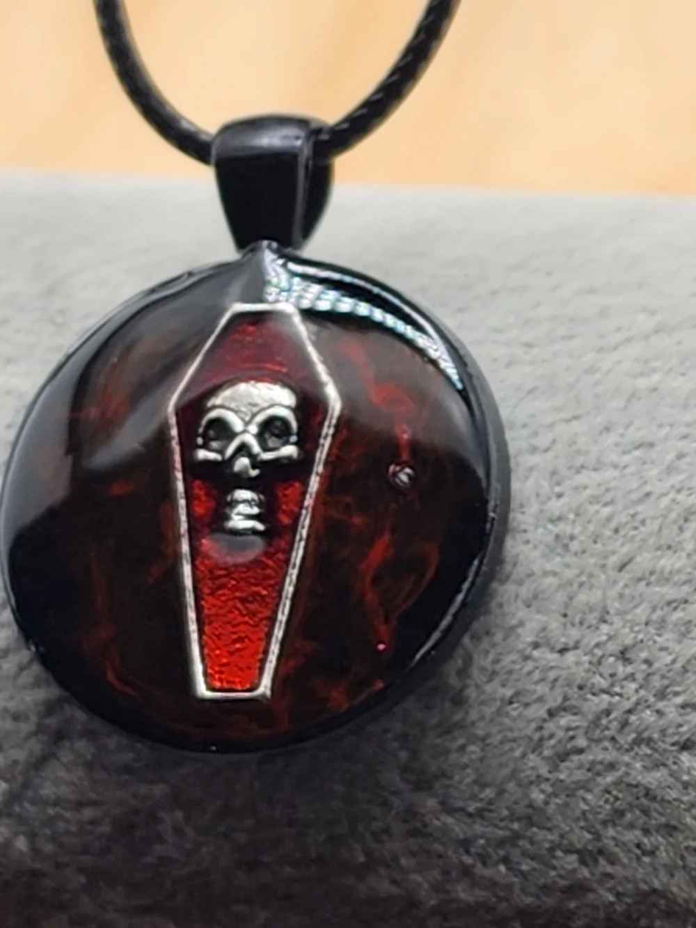 18in Adjustable Red Coffin Skull Pendant Necklace - Men's Jewelry